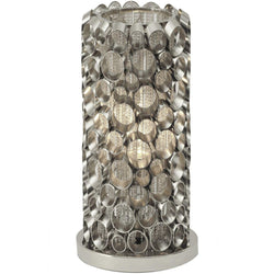 Blakemore Glam Table Lamp 16cm Round Metal Desk Light Nickel Circles Frame Internal Chains E27 60W-16x16x32cm (W x D x H)-Distinct Designs (London) Ltd