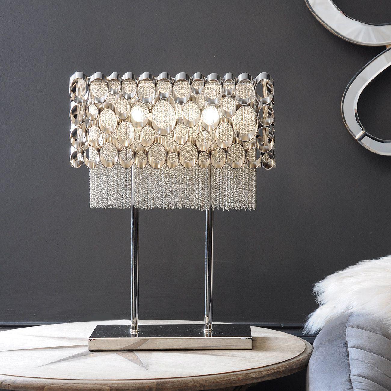 Blakemore Glam Table Lamp 32x17cm Rectangle Metal Desk Light Nickel Circle & Chains 45cm high 2 G9-37x12x45cm (W x D x H)-Distinct Designs (London) Ltd