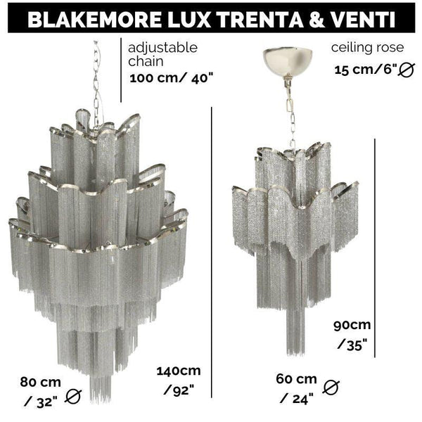 Blakemore Lux Chandelier 12 Light Waterfall Hanging Pendant Ceiling Lamp Fixture VENTI 90cm drop-VENTI 90H x 60 Dia-Distinct Designs (London) Ltd
