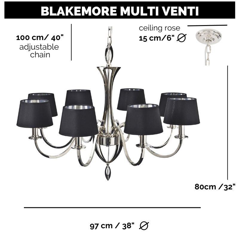 Blakemore Multi Chandelier Pendant Light 8 Lamp Hanging Black Ceiling Fixture 97cm E14 40W-VENTI 97cm-Distinct Designs (London) Ltd