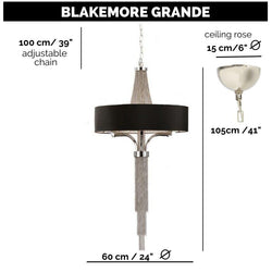 Blakemore Chandelier Pendant Light Circular Hanging Black Ceiling Lamp Fixture VENTI 125 drop 75dia-GRANDE 60cm-Distinct Designs (London) Ltd