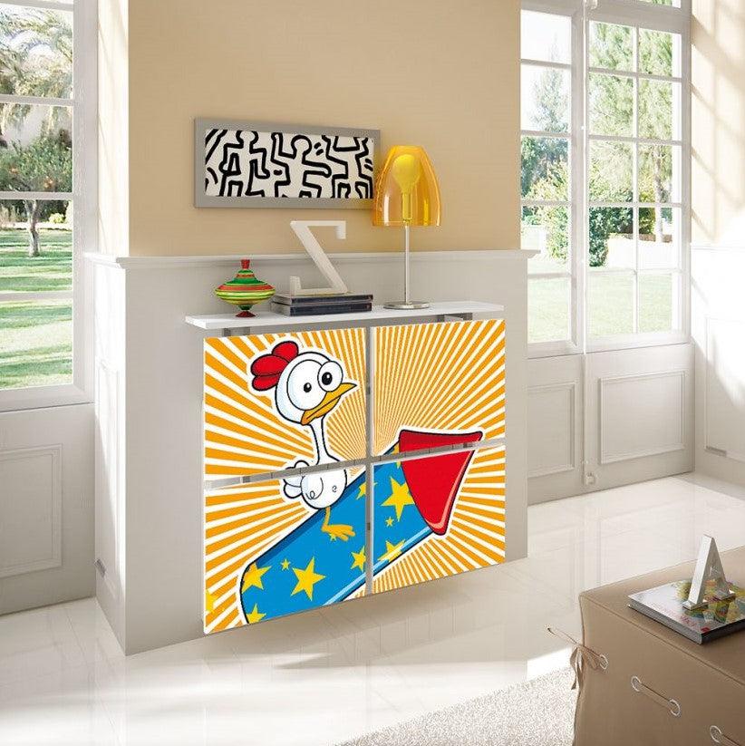 Children's Radiator Cabinet Cover Cartoon RocketDuck design Kids Bedroom Nursery Playroom Top Shelf-75cm-40cm-Distinct Designs (London) Ltd
