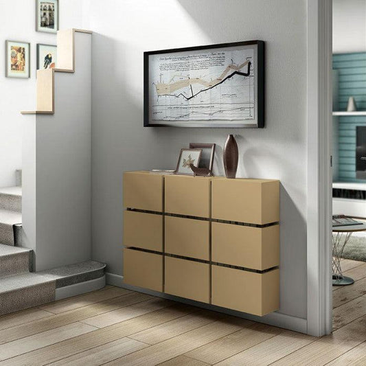 Contemporary GOLD Floating Radiator Heater Cabinet Cover 9 CUBES design with Integrate Top Shelf-75cm-70cm-Distinct Designs (London) Ltd