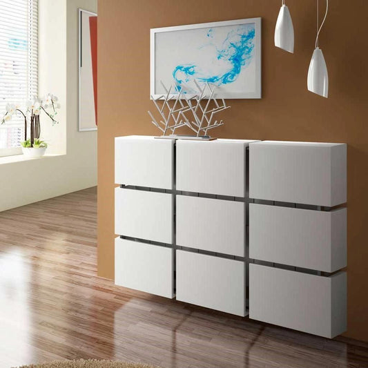Contemporary White Floating Radiator Heater Cabinet Cover 9 CUBES design with Integrate Top Shelf-75cm-70cm-Distinct Designs (London) Ltd