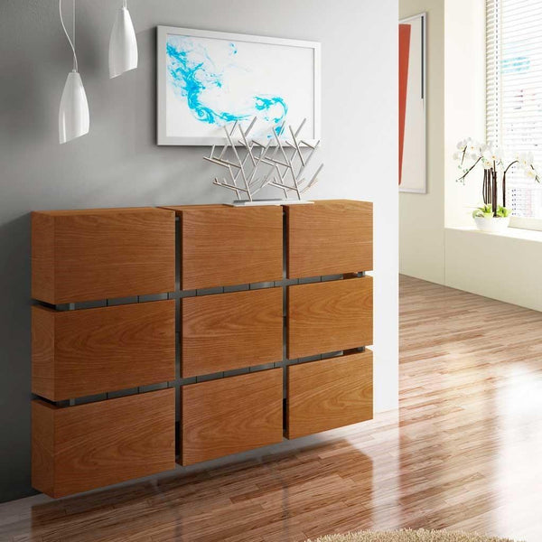 Contemporary Oak Wood Floating Radiator Heater Cabinet Cover 9 CUBES design with Integrate Top Shelf-Distinct Designs (London) Ltd