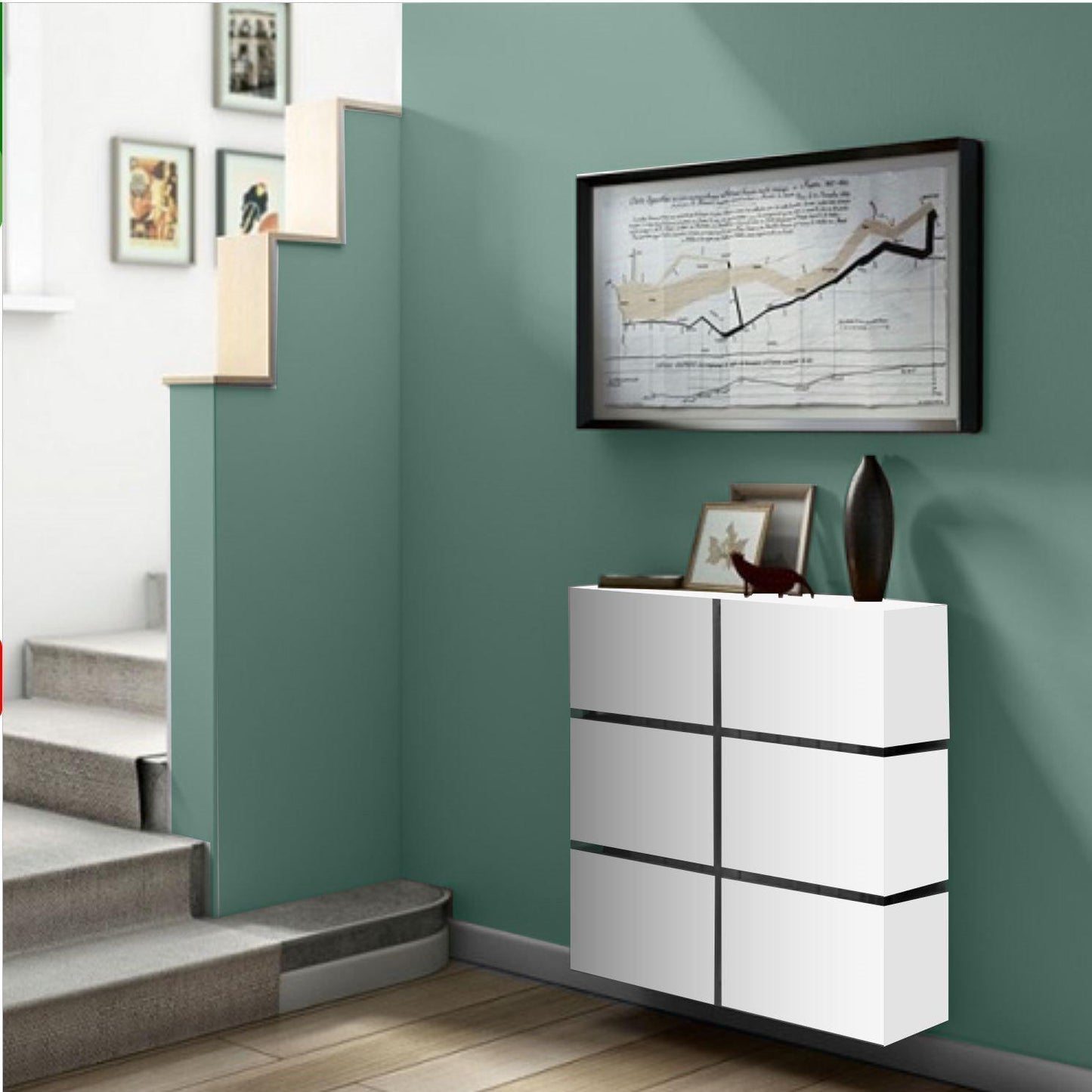 Contemporary White Floating Radiator Heater Cabinet Cover 6 CUBES design with Integrate Shelf-75cm-40cm-Distinct Designs (London) Ltd