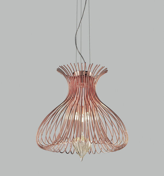 Contemporary Metal Pendant Ceiling Light Vortex Design Crafted in wire 40cm diameter with 3 Lamps-Distinct Designs (London) Ltd