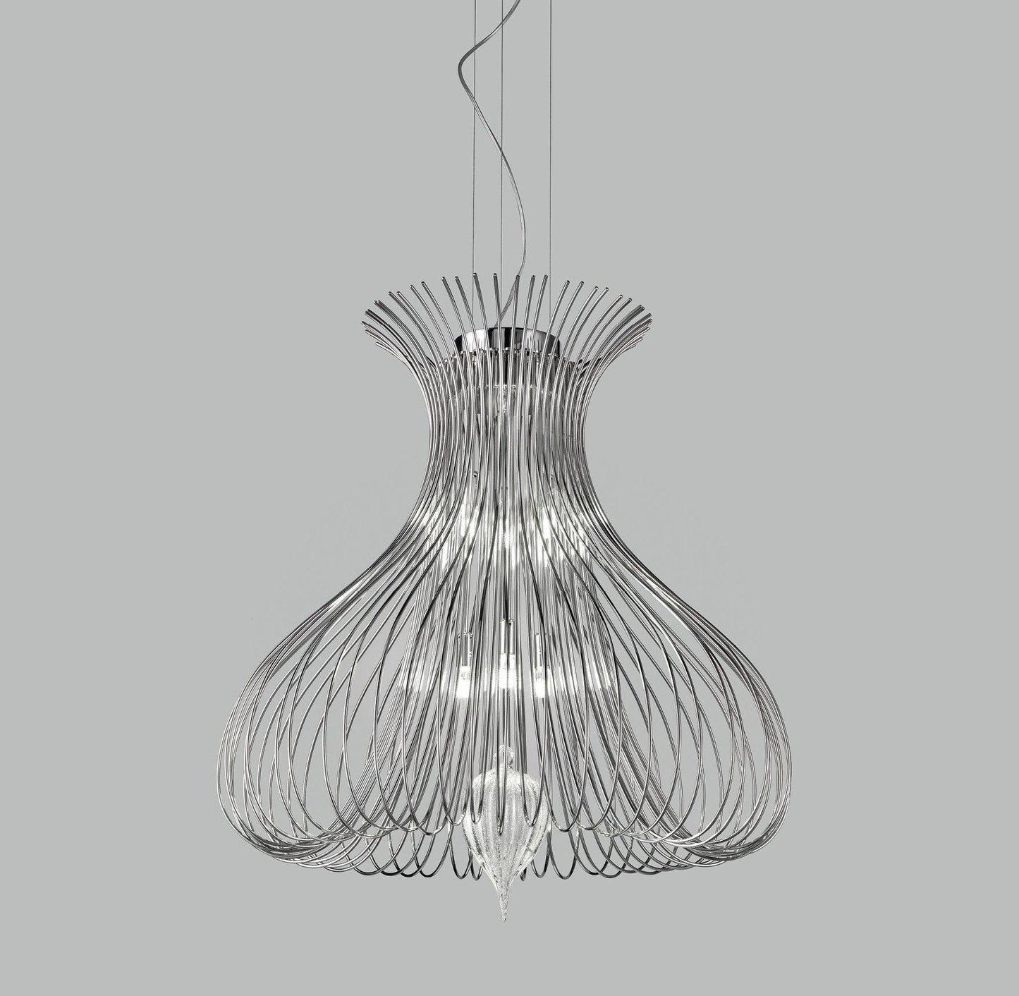 Contemporary Metal Pendant Ceiling Light Vortex Design Crafted with Wire 60cm diameter with 6 Lamps-Chrome-Distinct Designs (London) Ltd