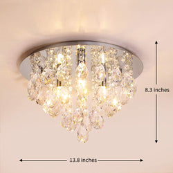 Crystal Droplets Chandelier Flush Mount Ceiling Light Round 35cm Chrome Mirror base 3 G9 LED bulbs-CRYSTAL 35Dx 21Hcm-Distinct Designs (London) Ltd