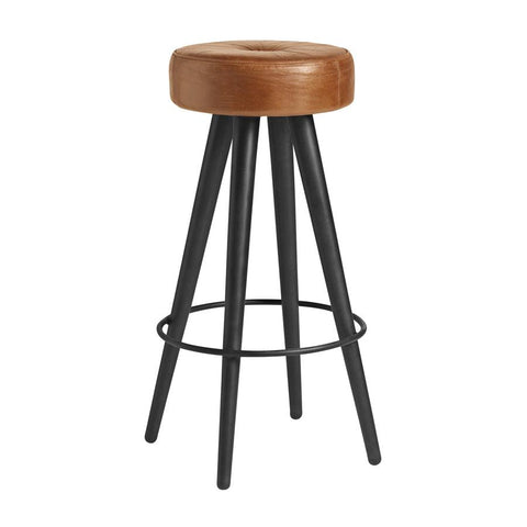 Bar Stool in attractive powder coated finished frame with a finest quality genuine tan leather seat-Brown-Distinct Designs (London) Ltd