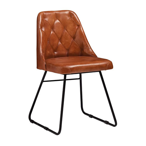 Side Dining Chair in quilted Leather design with a solid metal sled frame.-Brown-Distinct Designs (London) Ltd