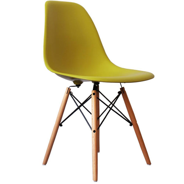 Distinct Classic Mid-Century Dining Office Mustard Yellow Chair with choice of braced Wooden Legs-Distinct Designs (London) Ltd
