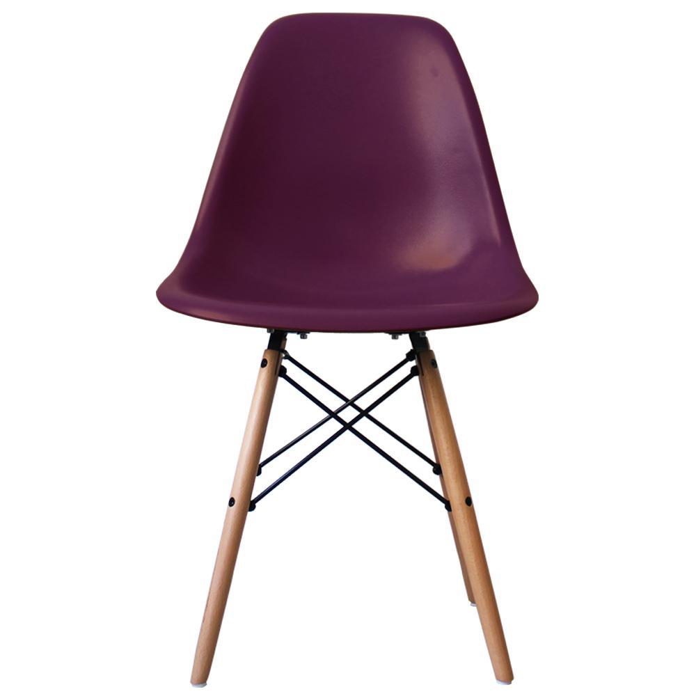 Distinct Classic Mid-Century Dining Office Deep Plum Purple Chair with choice of braced Wooden Legs-Natural Beach-Distinct Designs (London) Ltd