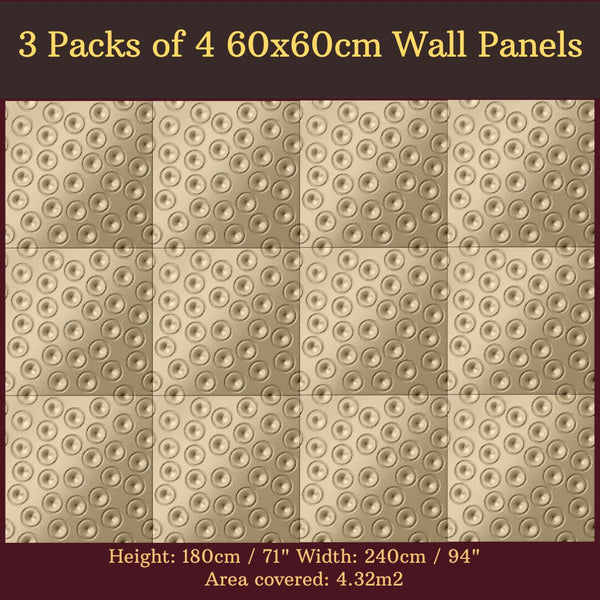Decorative 3D Textured Feature Wall Panels in Gold Finish with Ultramodern MOON Design Pattern-Distinct Designs (London) Ltd