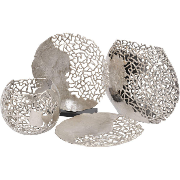 Blakemore Decorative Aluminium Silver Oval Vase with Nautical Coral Design detailing 47Wx39.5Hx12D-47H x39.5W x12D-Distinct Designs (London) Ltd