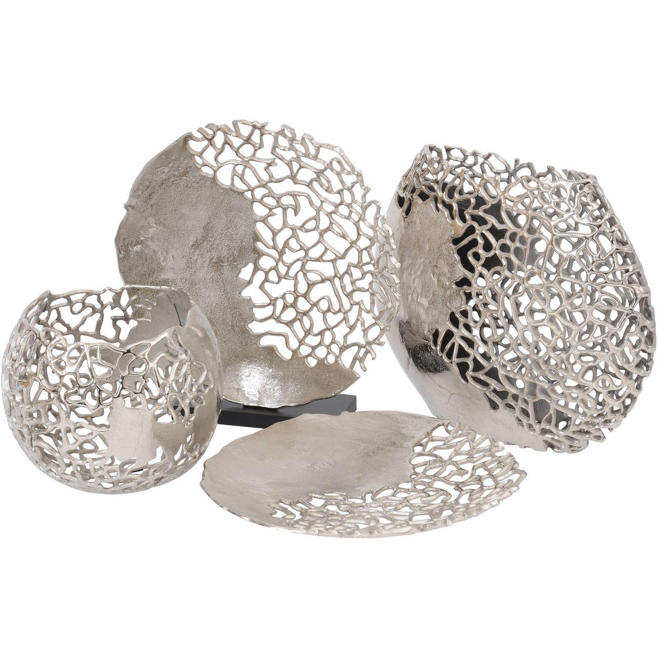 Blakemore Decorative Aluminium Silver Round Vase with Nautical Coral Design detail 26Hx28cm diameter-26Hx28cm Diameter-Distinct Designs (London) Ltd