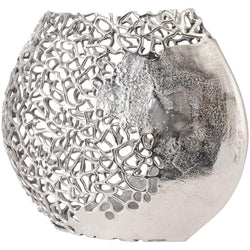 Blakemore Decorative Aluminium Silver Oval Vase with Nautical Coral Design detailing 47Wx39.5Hx12D-47H x39.5W x12D-Distinct Designs (London) Ltd