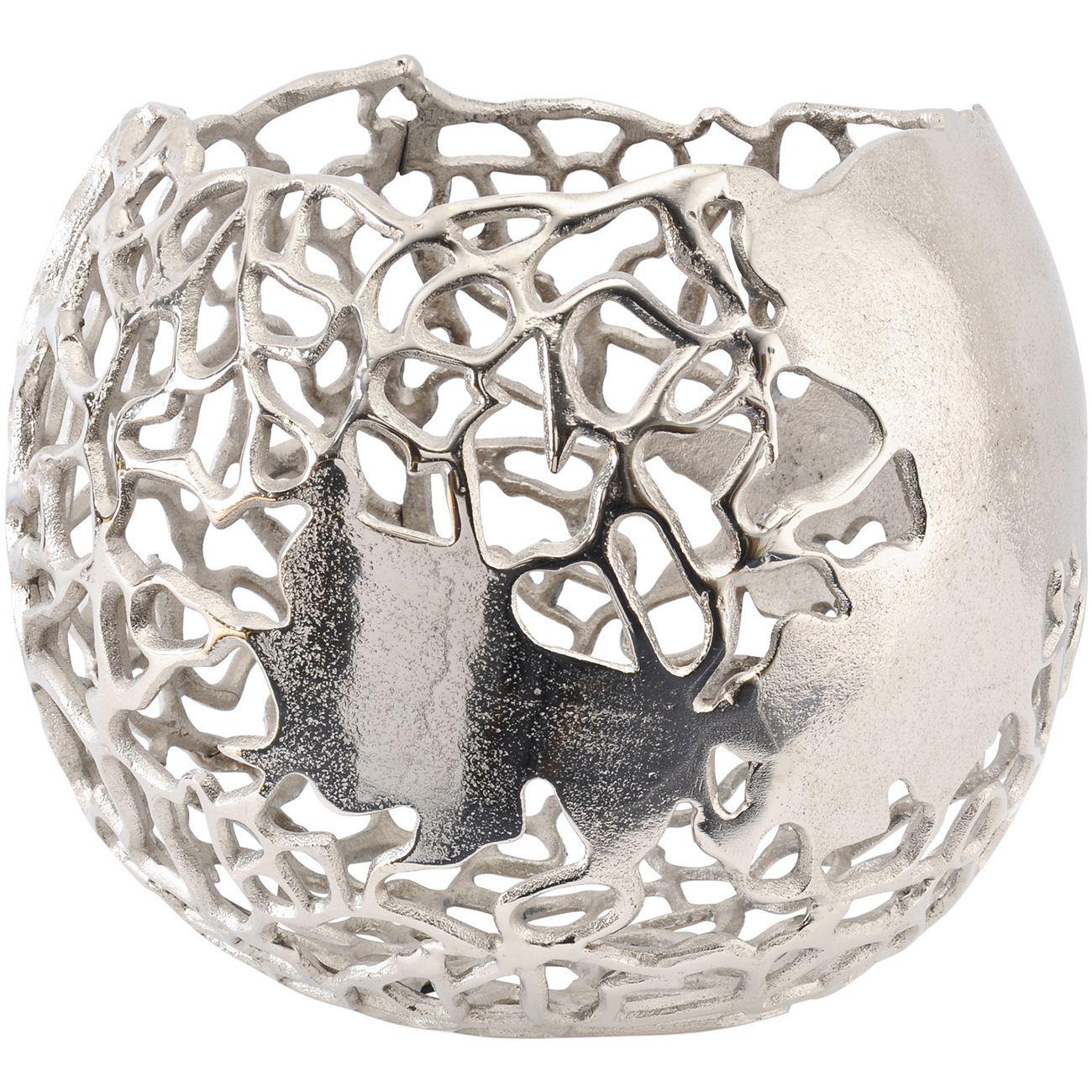 Blakemore Decorative Aluminium Silver Round Vase with Nautical Coral Design detail 26Hx28cm diameter-26Hx28cm Diameter-Distinct Designs (London) Ltd