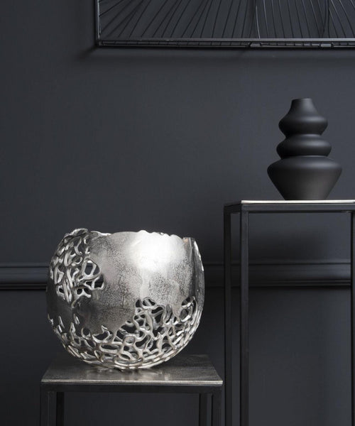 Blakemore Decorative Aluminium Silver Round Vase with Nautical Coral Design detail 26Hx28cm diameter-26Hx28cm Diameter-Distinct Designs (London) Ltd