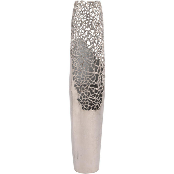 Blakemore Decorative Aluminium Silver TALL Vase with Nautical Coral Design detail 115Hx25cm diameter-115H x 25cm Diameter-Distinct Designs (London) Ltd