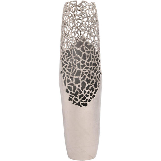 Blakemore Decorative Aluminium Silver Medium Vase with Nautical Coral Design 89H x 23cm diameter-89H x 23cm Diameter-Distinct Designs (London) Ltd