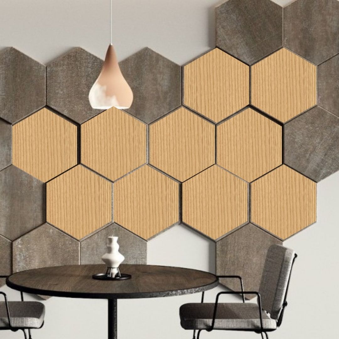 Decorative HEXAGONAL wall panels with varied thickness for textured 3D surface design, pack of 3-Oak Wood-Distinct Designs (London) Ltd
