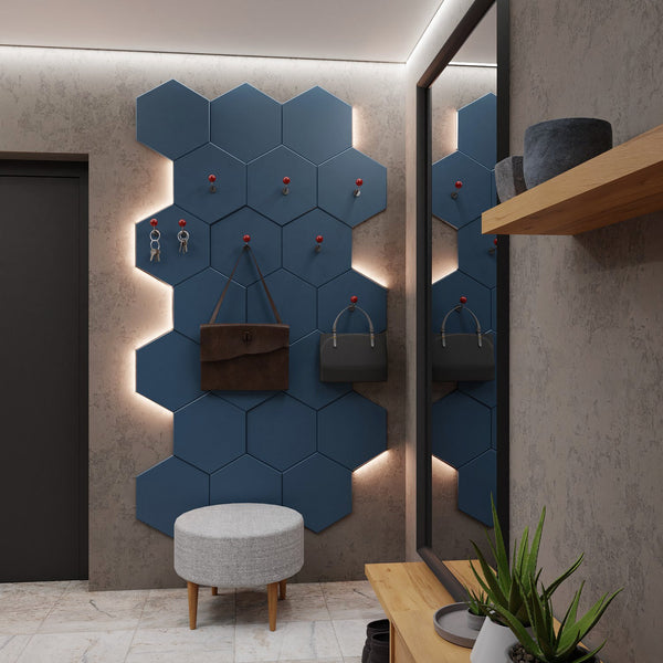 Decorative HEXAGONAL wall panels with varied thickness for textured 3D surface design, pack of 3-Blue-Distinct Designs (London) Ltd