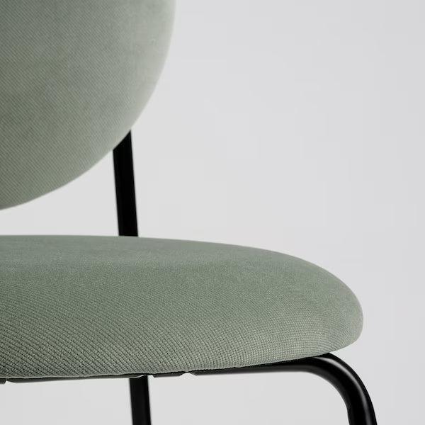 Dining Office Side Chair Round Fabric Sage Green Fabric Velvet Seat / backrest and black metal frame-Distinct Designs (London) Ltd