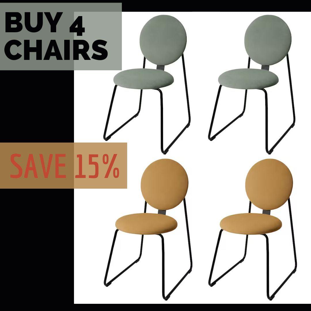 Dining Office Side Chair Round Fabric Mustard Yellow Fabric Velvet Seat / backrest black metal frame-MIX 4-Distinct Designs (London) Ltd