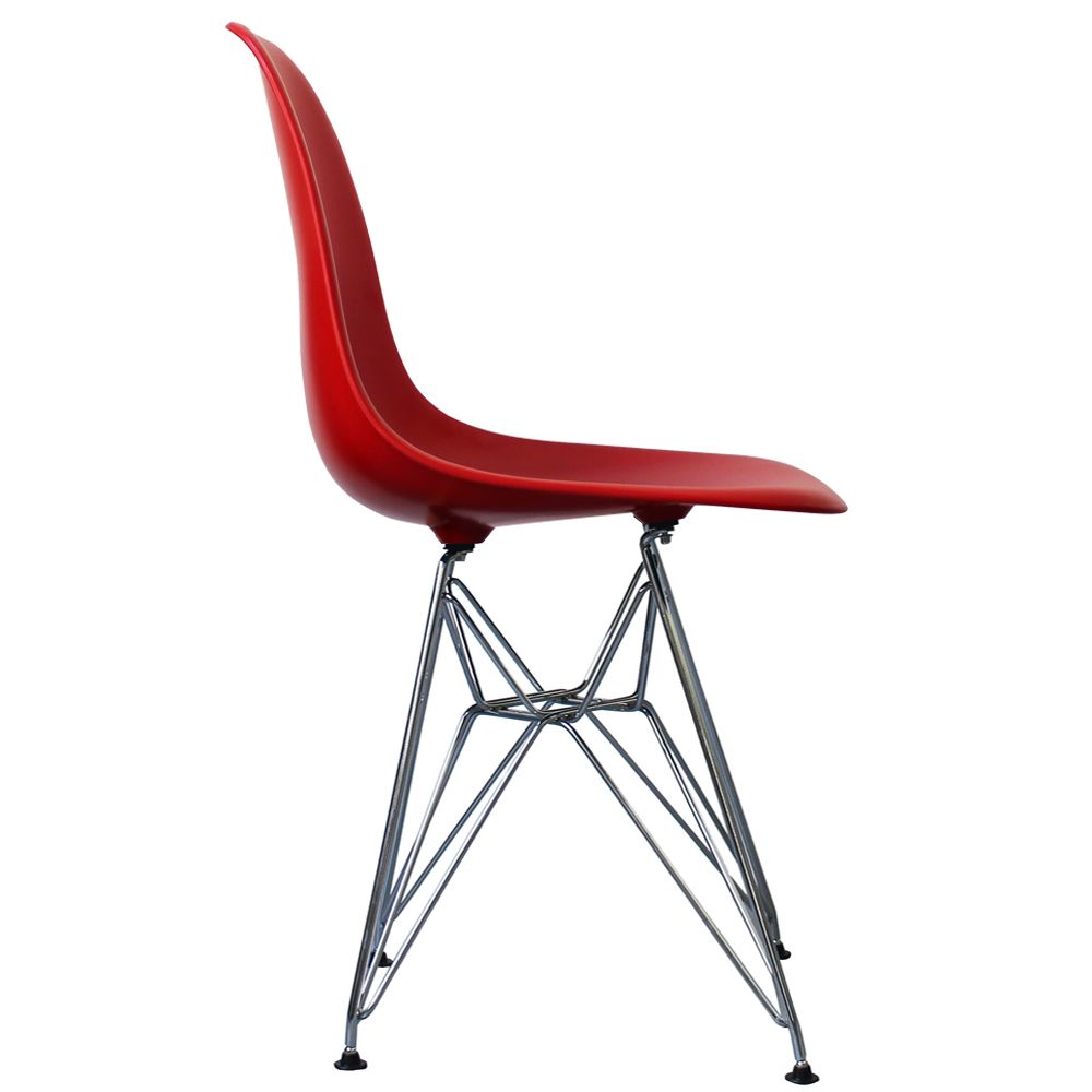 Distinct Classic Mid-Century Design Dining Office Berry Red Chair with braced Chrome Metal Legs-Distinct Designs (London) Ltd