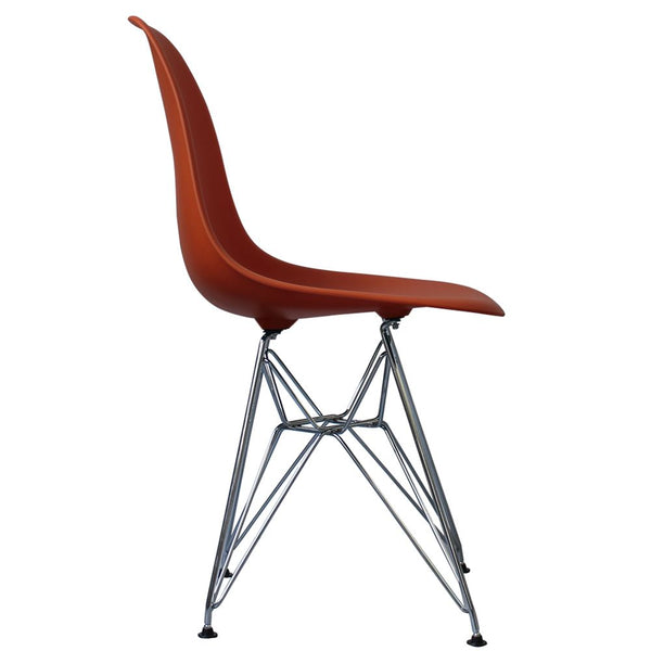 Distinct Classic Mid-Century Design Dining Office Brick Red Chair with braced Chrome Metal Legs-Distinct Designs (London) Ltd