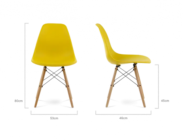 Distinct Classic Mid-Century Dining Office Sunshine Yellow Chair with choice of braced Wooden Legs-Distinct Designs (London) Ltd