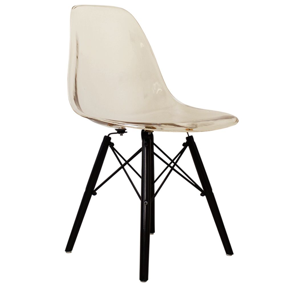 Distinct Classic Mid-Century Dining Office Transparent Smoke Chair with choice of braced Wooden Legs-Distinct Designs (London) Ltd