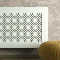 SALE White Framed Clip on Radiator Heater Covers with Classic decorative grille screening panel-Fleur de Lis 70x120cm-Distinct Designs (London) Ltd
