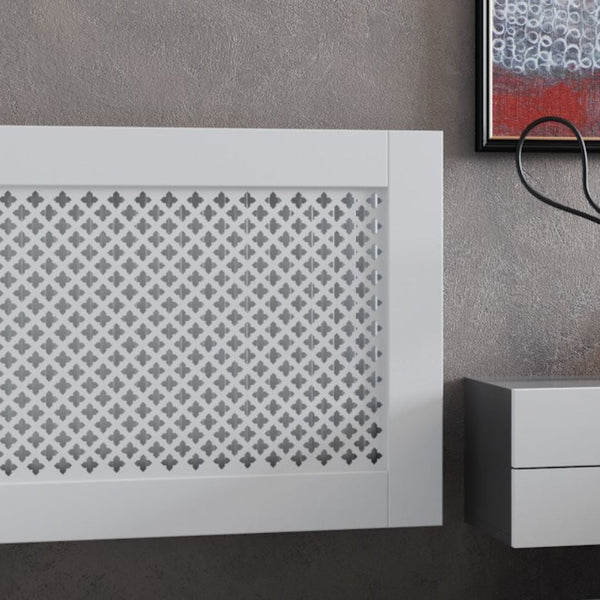 SALE White Framed Clip on Radiator Heater Covers with Classic decorative grille screening panel-GEM 70x110cm-Distinct Designs (London) Ltd