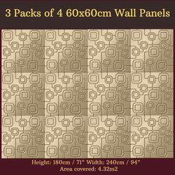 Decorative 3D Textured Feature Wall Panels in Gold Finish with Geometric SATURN Design-Gold-3 Pks 4 x 60x60cm-Distinct Designs (London) Ltd