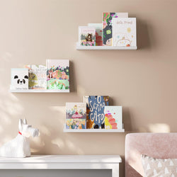 Floating Shelves as a Set of 3 Wall Shelves, for Photo displays, Living Room, Home Office, Bathroom, Kitchen, Gloss White-Gloss White-38x10x2-Distinct Designs (London) Ltd