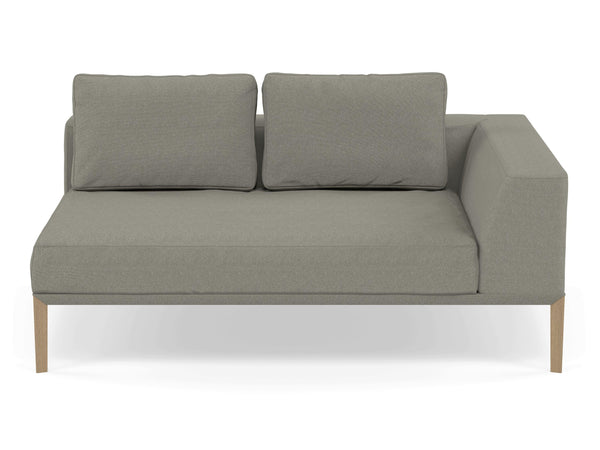 Modern 2 Seater Chaise Lounge Style Sofa with Left Armrest in Silver Grey Fabric-Natural Oak-Distinct Designs (London) Ltd