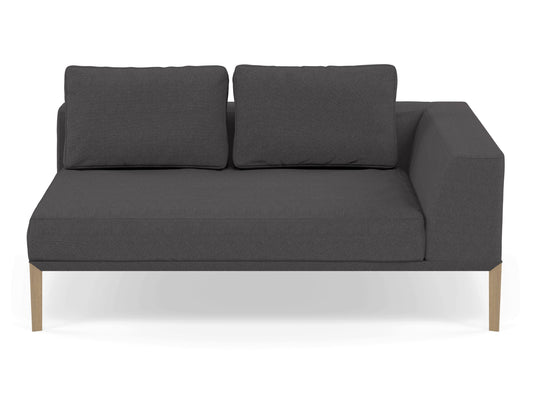 Modern 2 Seater Chaise Lounge Style Sofa with Left Armrest in Slate Grey Fabric-Natural Oak-Distinct Designs (London) Ltd
