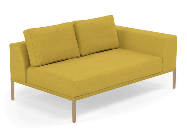 Modern 2 Seater Chaise Lounge Style Sofa with Left Armrest in Vibrant Mustard Yellow Fabric-Distinct Designs (London) Ltd