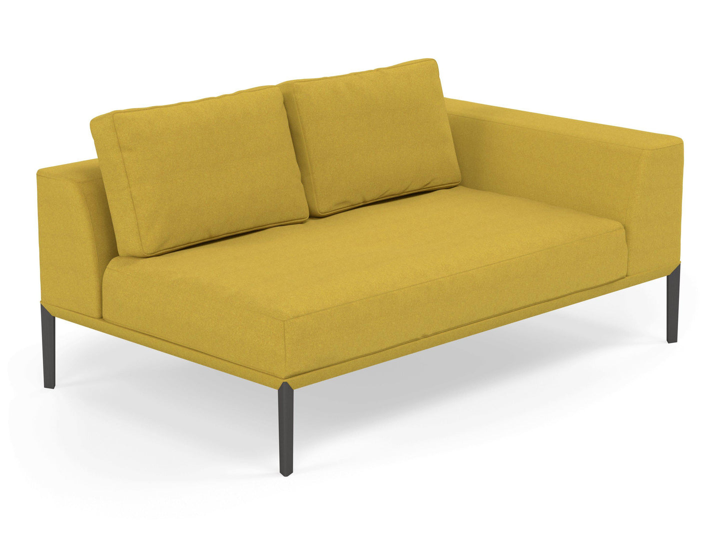 Modern 2 Seater Chaise Lounge Style Sofa with Left Armrest in Vibrant Mustard Yellow Fabric-Distinct Designs (London) Ltd