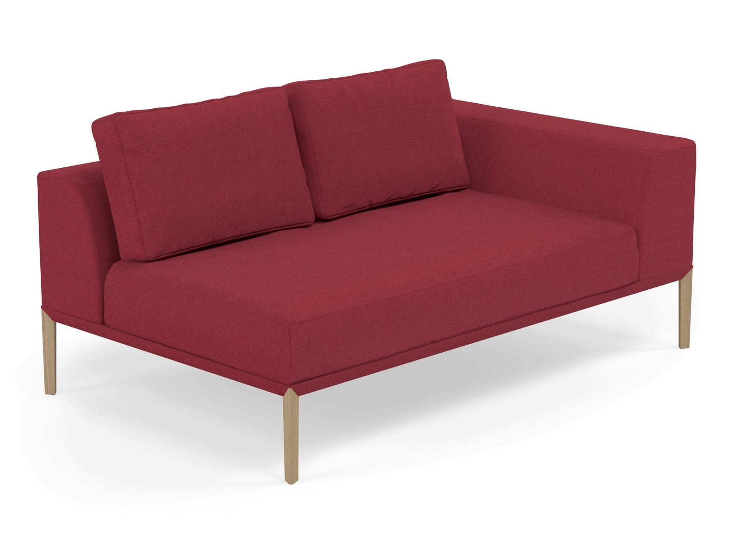 Modern 2 Seater Chaise Lounge Style Sofa with Left Armrest in Rasberry Red Fabric-Distinct Designs (London) Ltd
