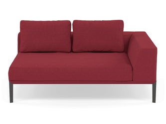 Modern 2 Seater Chaise Lounge Style Sofa with Left Armrest in Rasberry Red Fabric-Wenge Oak-Distinct Designs (London) Ltd