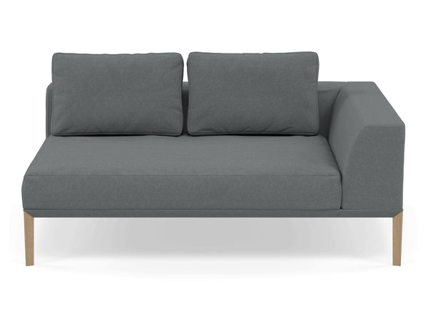 Modern 2 Seater Chaise Lounge Style Sofa with Left Armrest in Sea Spray Blue Fabric-Natural Oak-Distinct Designs (London) Ltd
