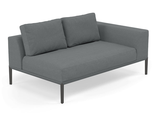 Modern 2 Seater Chaise Lounge Style Sofa with Left Armrest in Sea Spray Blue Fabric-Distinct Designs (London) Ltd