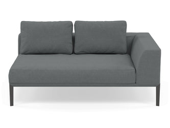 Modern 2 Seater Chaise Lounge Style Sofa with Left Armrest in Sea Spray Blue Fabric-Wenge Oak-Distinct Designs (London) Ltd