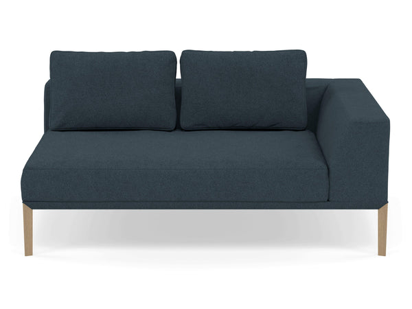 Modern 2 Seater Chaise Lounge Style Sofa with Left Armrest in Denim Blue Fabric-Natural Oak-Distinct Designs (London) Ltd
