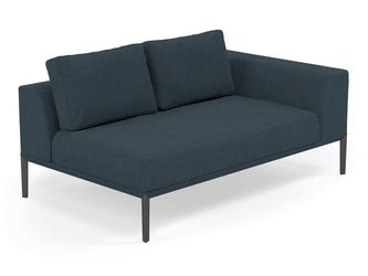 Modern 2 Seater Chaise Lounge Style Sofa with Left Armrest in Denim Blue Fabric-Distinct Designs (London) Ltd