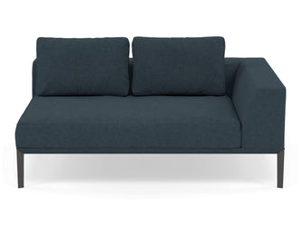 Modern 2 Seater Chaise Lounge Style Sofa with Left Armrest in Denim Blue Fabric-Wenge Oak-Distinct Designs (London) Ltd