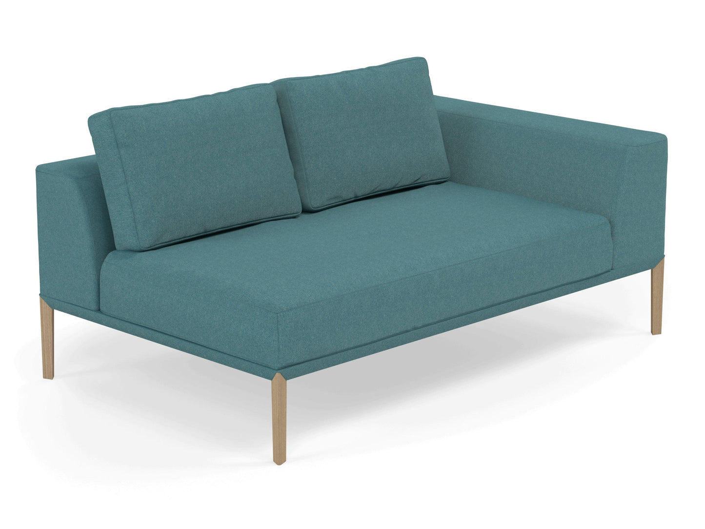 Modern 2 Seater Chaise Lounge Style Sofa with Left Armrest in Teal Blue Fabric-Distinct Designs (London) Ltd